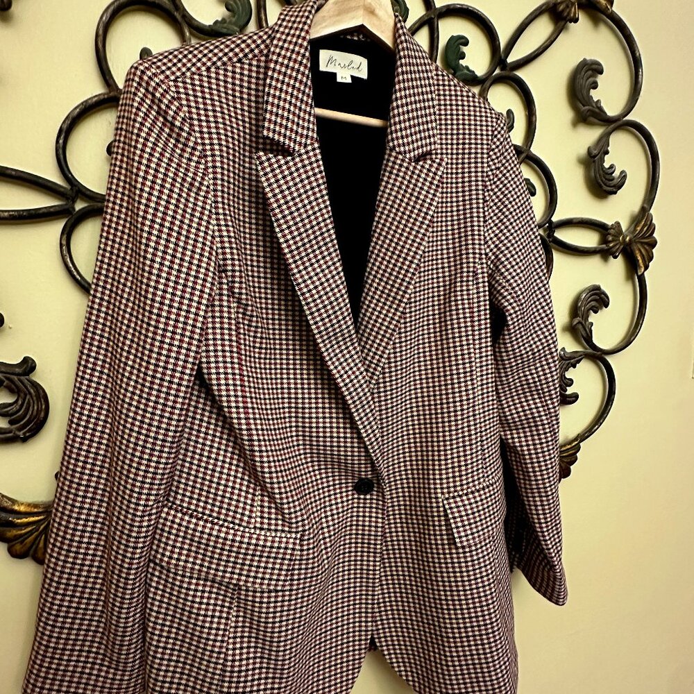 Marled Plaid Blazer Button Front Collar Jacket SZ M